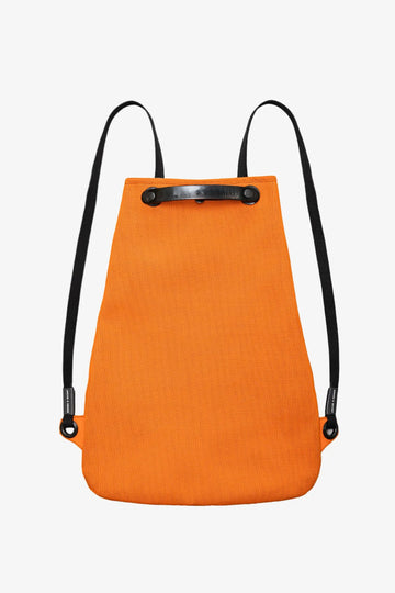 Vibrant Orange Trapezoid Drawstring Backpack Bag with Black Leather Trim & Dual-Use Webbing Straps
