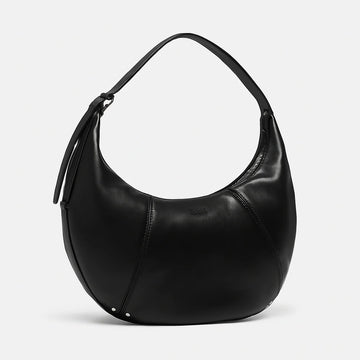 Solid Black Smooth Curved Bag with Thick Braided Leather Shoulder Strap for Minimalist Casual Athleisure Outfits