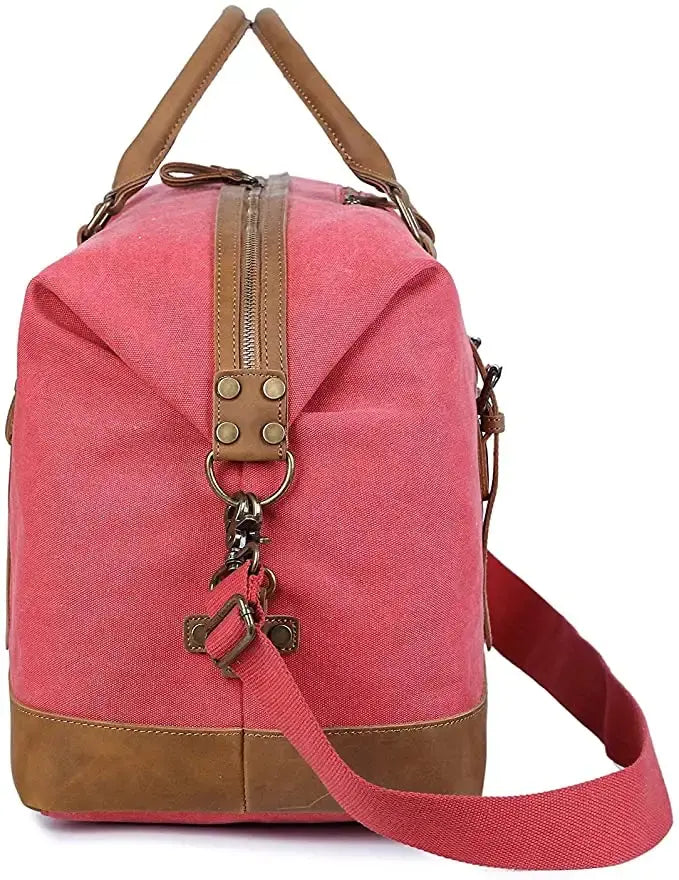 Dusty Pink Color-Block Weekender Bag with Contrast Buckle Straps & Detachable Crossbody Strap