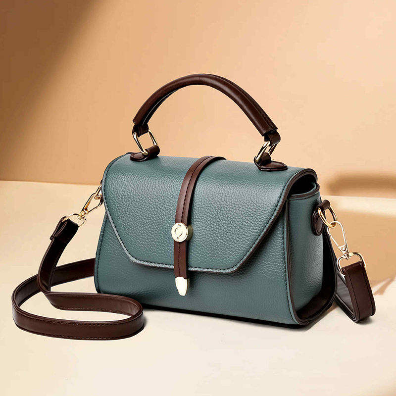 Neutral Multi-Tone Contrast Grain Leather Mini Flap Handbag with Detachable Crossbody Strap for Office & Daily Styling
