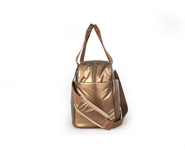 Metallic Gold Quilted Weekender Bag with Dual Carry Straps for Multi-Scenario Daily Matching