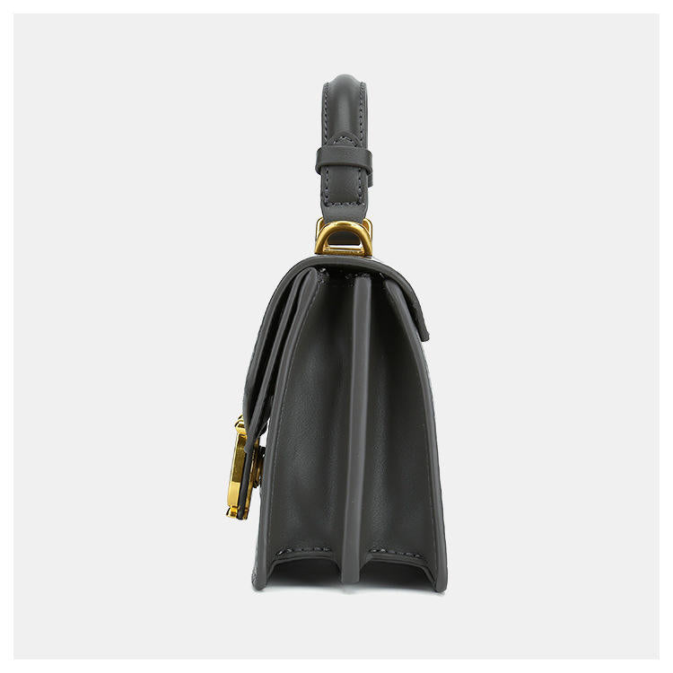 Mini Square Flap Bag with Lyre Shaped Gold Lock & Adjustable Leather Crossbody Strap