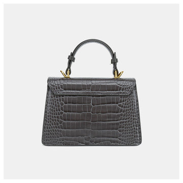 Mini Square Flap Bag with Lyre Shaped Gold Lock & Adjustable Leather Crossbody Strap