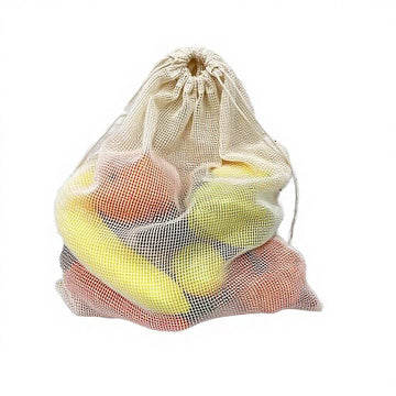 Natural Beige Mesh Drawstring Produce Bag with Matching Fabric Cords for Grocery & Daily Shopping Matching
