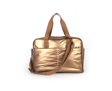 Metallic Gold Quilted Weekender Bag with Dual Carry Straps for Multi-Scenario Daily Matching