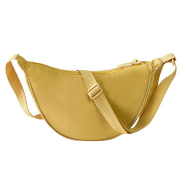 Pale Yellow Crescent Crossbody Bag with Adjustable Fabric Strap for Youthful Casual Daily & Campus Matching