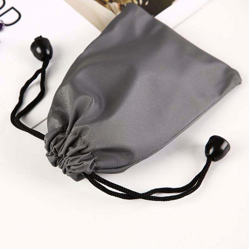 Matte Gray Mini Drawstring Storage Bag with Black Cord Lock Stoppers for Portable Gadget Daily Matching