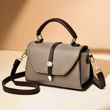 Neutral Multi-Tone Contrast Grain Leather Mini Flap Handbag with Detachable Crossbody Strap for Office & Daily Styling