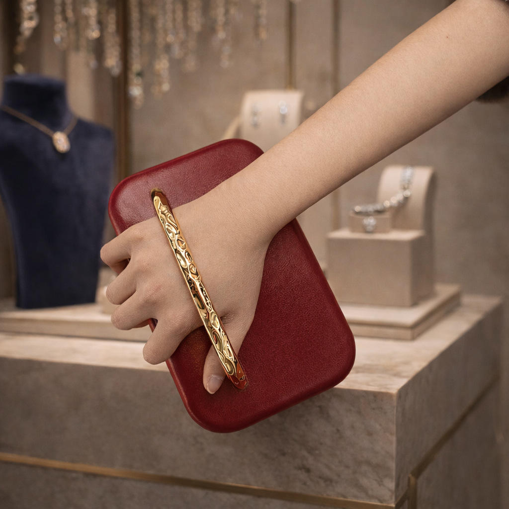 Multi Solid Tone Textured Clutch Bag with Wavy Engraved Metal Bar Handle for Formal Banquet & Daily Elegant Styling