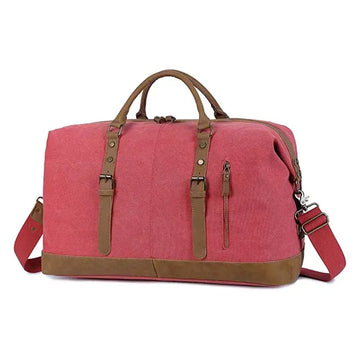 Dusty Pink Color-Block Weekender Bag with Contrast Buckle Straps & Detachable Crossbody Strap