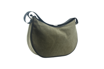 Army Green Canvas Crescent Hobo Bag with Black Contrast Trim & Adjustable Crossbody Strap for Unisex Vintage Daily Outfits