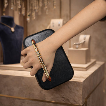 Multi Solid Tone Textured Clutch Bag with Wavy Engraved Metal Bar Handle for Formal Banquet & Daily Elegant Styling
