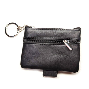 Solid Black Mini Zipper Coin Bag with Detachable Metal Key Ring & Wrist Strap for Sports & Casual Daily Carry